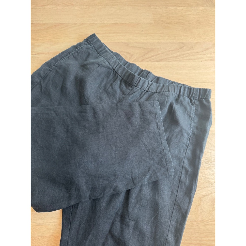 J. Jill Love Linen Pants Washed Black Elastic Waist Wide Leg Crop Large NEW